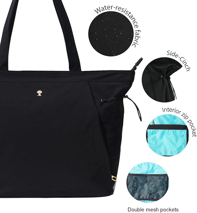 ESVAN Yoga Tote Bag for Women Shoulder Bags Drawstring for Office Workout Travel Carryall Pilates Gym and Beach