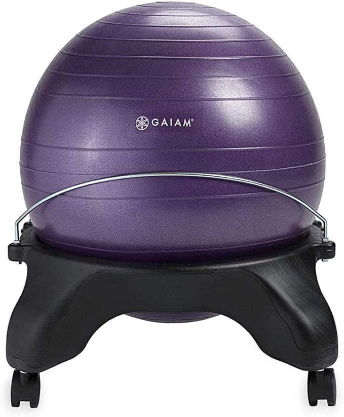 Gaiam Classic Backless Balance Ball Chair – Exercise Stability Yoga Ball Premium Ergonomic Chair for Home and Office Desk with Air Pump, Exercise Guide and Satisfaction Guarantee, Purple
