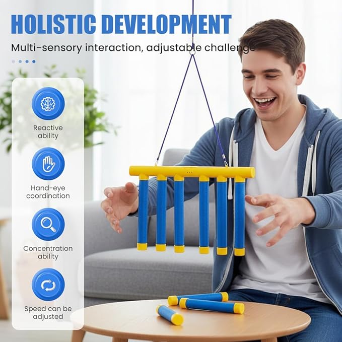 Reflective Drop Stick Challenge Game Set, 2026 Upgrade Hand Eye Coordination Training Catching Sticks Game Reaction Training, 3 Adjustable Speed Modes Catching Sticks Games