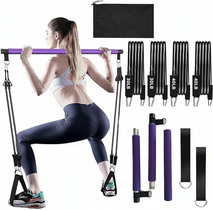 GOGO Pilates Bar Kit with Latex Resistance Bands, Pilates Weight Bar Equipment for Yoga Workout Home Gym Strength Training