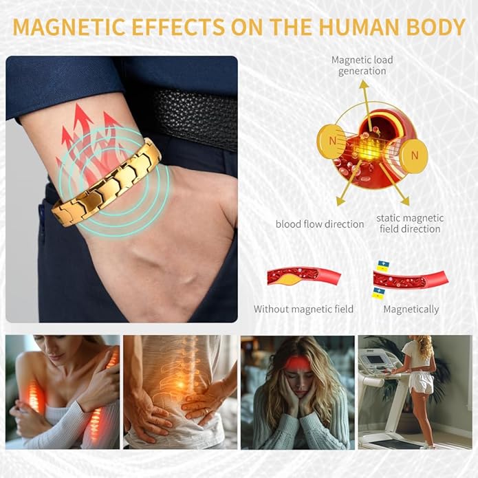 Magnetic Bracelets for Men，Stainless Steel Bracelet Lymphatic Drainage Therapeutic Magnetic Bracelets with Double Row Magnets Jewelry Gift with Adjust Tool