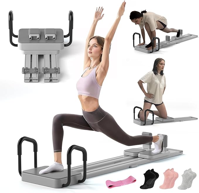 Pilates Reformer Board with 66.9'' Extended Track, Portable Pilates Reformer Machine with 3 Pairs Yoga Sock, Quick Assembly, Pilates Ski Machine for Home Workout