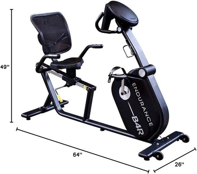 Body-Solid Endurance (B4RB) Recumbent Exercise Bike for Indoor Cycling - Comfortable Seating with Cooling Mesh, Pre-Programmed Workouts, Heart Rate Monitor, Bright LED Display