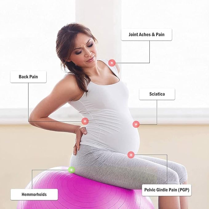 Yoga Ball Chair with 65cm Exercise Ball, Stability Base for Home Office, Yoga, Pilates & Fitness, Balance Ball for Posture, Core Strength & Low Impact Workouts (Blue Pink)