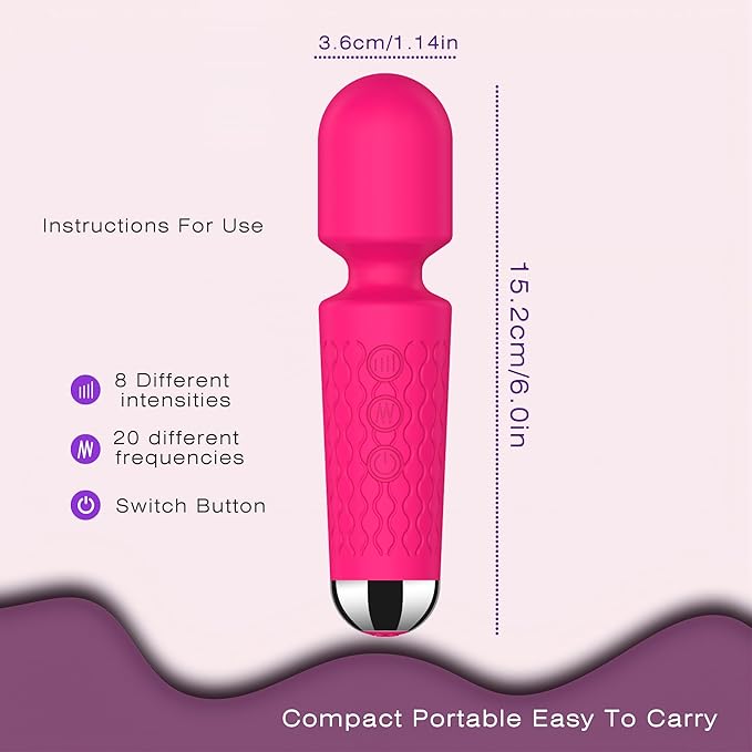 Portable Back Massager, Small Cordless Handheld Massager Wand with Personal Handheld Vibration Rechargeable Massager for Neck Shoulder Back Body(Rose Red)
