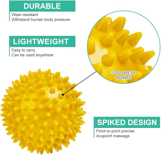 URAQT Spiky Massage Ball, 3 Pack Hard Spiky Massage Ball Roller Set, Professional Physical Therapy Massage Balls for Myofascial Release, Trigger Point Deep Tissue Massage, Plantar Fasciitis Recovery
