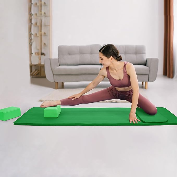BalanceFrom 71x24 Inches Yoga Mat with Knee Pad and Optional Blocks – Extra 1-Inch Thick Non-Slip Foam with Anti-Tear Surface and Carrying Strap for Home, Studio, or Gym Workouts