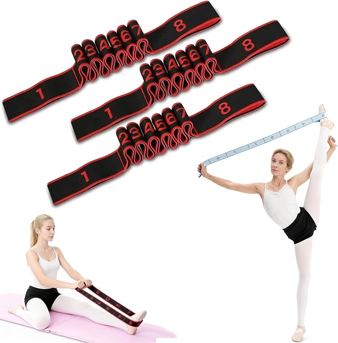 Fitness Resistance Band for Stretching & Yoga, 8/10/12-Section Stretch Band with Clear Markings, Elastic Training Band for Pilates, Yoga, Fitness & Stretching Exercises