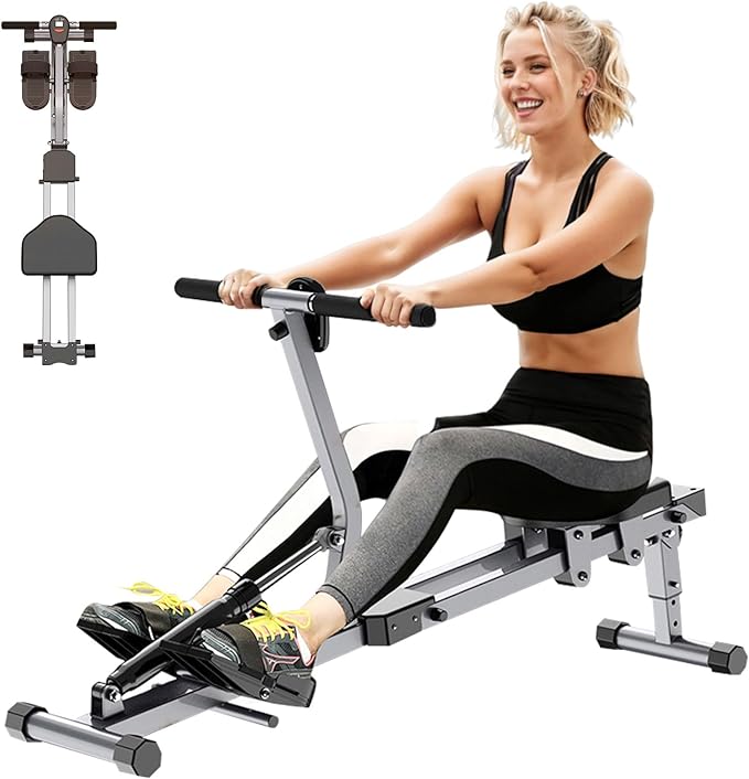 Home Folding Rowing Machine,Hydraulic Rowing Machine,Dual Tracks for Quieter,300LBS Weight Capacity with 12 Levels of Adjustable Resistance,LCD Display for Real-time Recording for Indoor Fitness