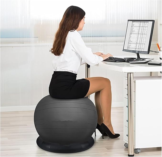 Yoga Ball Chair,Yoga Ball，Exercise Ball, Balance Ball Chair with Adjustable Band & Stability Base Home Yoga Chair for Exercise/Improving Health Pregnancy Birthing Balls Seat(Black,Diameter 55cm ( 21 5