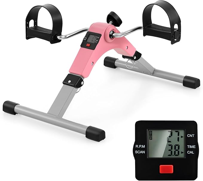 GYMAX Under Desk Bike Pedal Exerciser, Folding Mini Exercise Bike with LCD Display for Arms & Legs Workout, Portable Peddler Exerciser for Seniors Office Home Fitness