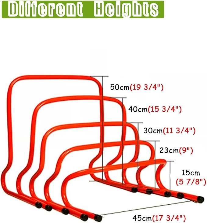 Soccer Training Agility Hurdles, 5 Pack Different Height Mini Speed Hurdles with Carry Strap, Portable Workout Jumping Hurdles Obstacles Bar