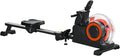 Water Rowing Machine Foldable Rower with Adjustable Water Resistance 264 LBS Capacity LCD Monitor Tablet Holder Transport Wheels for Home Cardio Workout Red