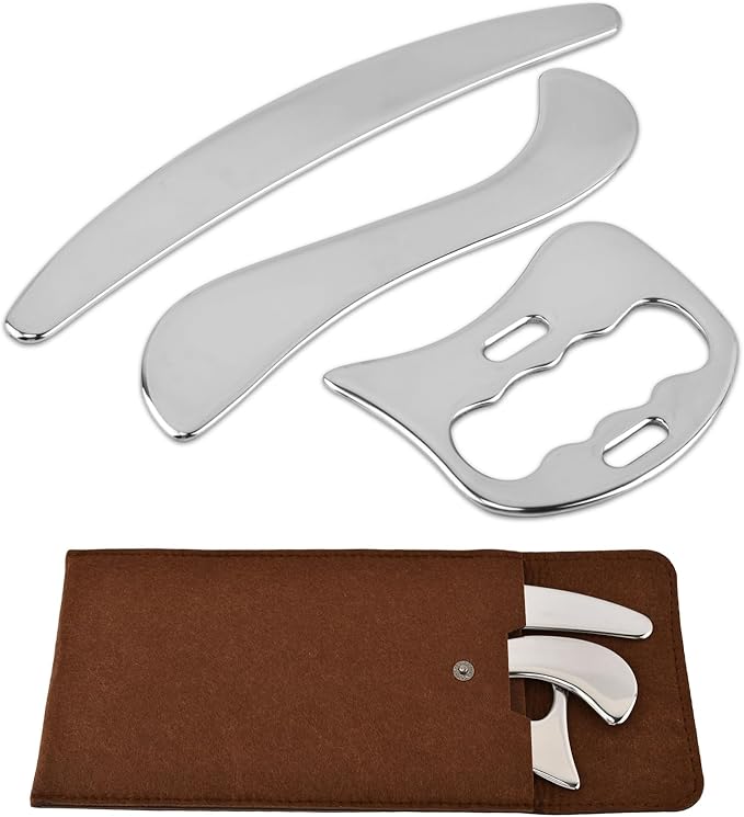 3 in 1 Stainless Steel Muscle Scraper Tools Set, Gua Sha Scraping Tool Physical Therapys Massager Tool, Scraping Massage Tools for Back, Legs, Arm, Body(Color:Silver)