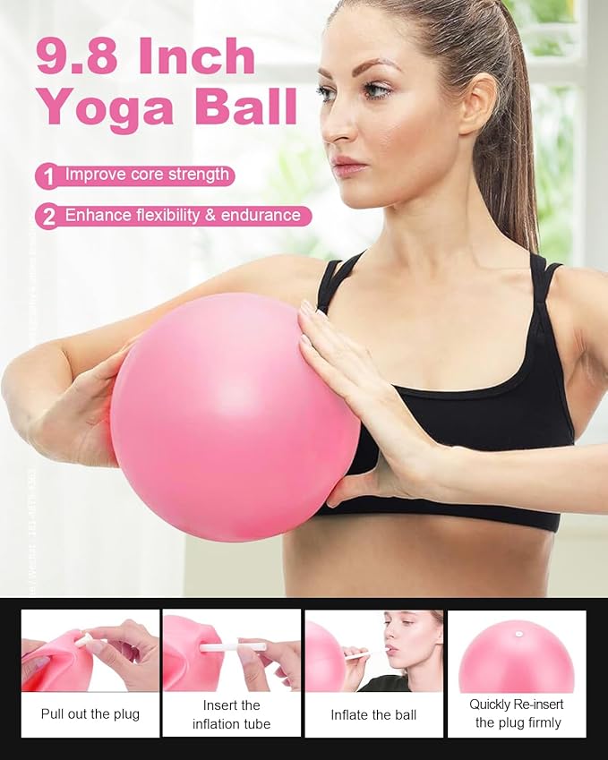 Pilates Ball and Ring Set for Women, At Home Pilates Kit with Thigh Master, 5 level Resistance Bands, Yoga Ball & Muscle Massage Ball, 18 Pcs Pilates Essential Kit for Toning Fitness Workout Equipment