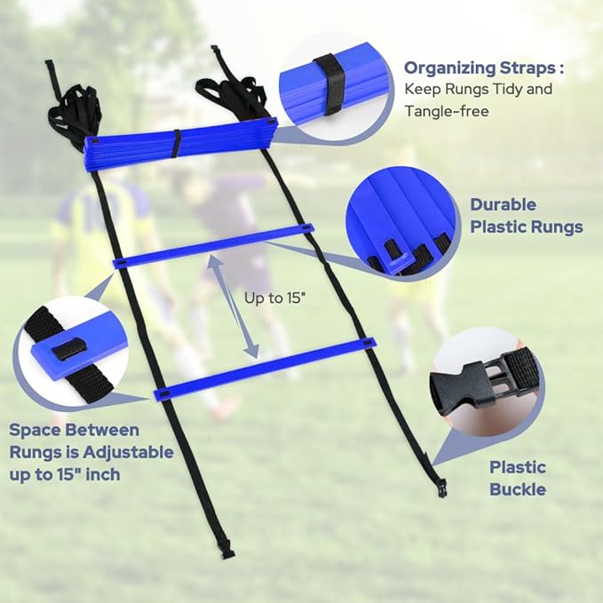 GHB Agility Ladder 1 Pack and Disc Cones 50 Pack 2 Carrying Bag