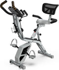 pooboo Folding Exercise Bike, Foldable Upright Stationary Bike, Indoor Cycling Magnetic X-Bike with 8-Level Adjustable Resistance, 6.6 LBS Flywheel, 300LB Capacity, Back Support Cushion for Home Gym