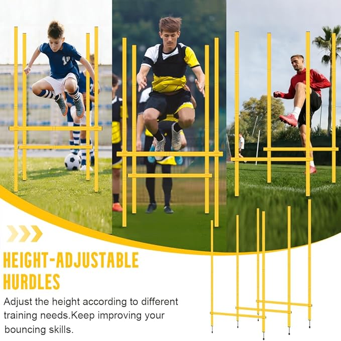 Agility Training Set: 3 Adjustable Speed Hurdles, 6 Agility Poles, 1 Agility Ladder, 12 Soccer Cones & Jump Rope, Multi-Function Soccer Training Equipment for Athletes, Amateurs, Youth