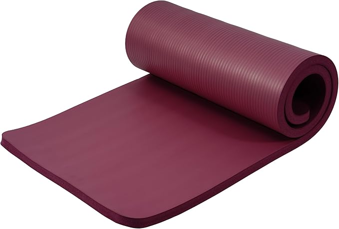 BalanceFrom 71x24 Inches Extra Thick Yoga Mat 1-Inch High-Density Foam – Roll-Up Exercise Pad with Double-Sided Non-Slip Surface and Carrying Strap for Pilates and Home Workouts, Multiple Colors