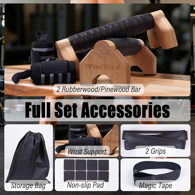 Solid Wood Parallettes Push Up Bars for Home & Gym, Durable Wooden Calisthenics Equipment with Non-Slip Grip, Full Body Strength & Balance Training