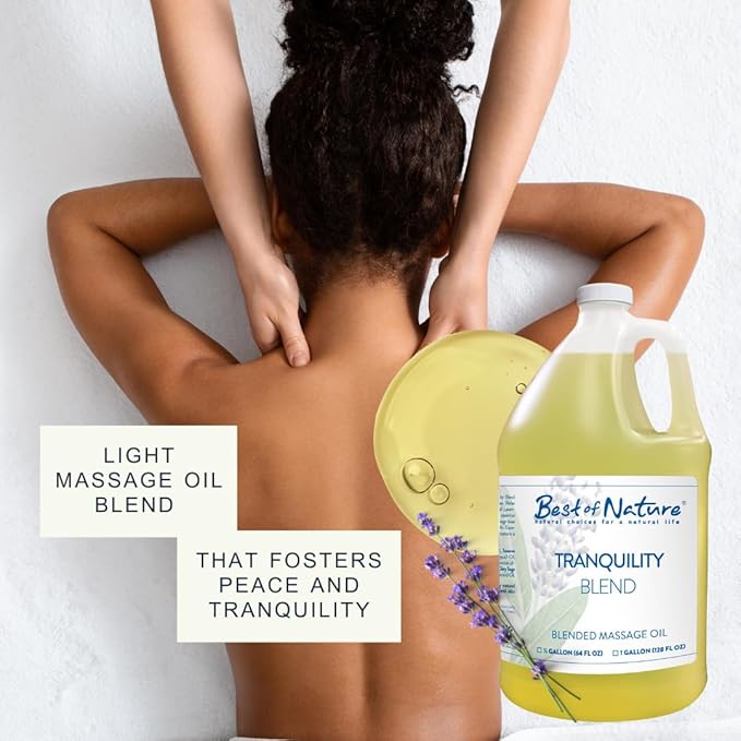 Best of Nature Tranquility Aromatherapy Massage & Body Oil - Soothing Blend with Lavender, Sage, Rosewood & Palmarosa, Ideal for Relaxing Massage or Daily Moisturizing - Half Gallon (64 fl oz)