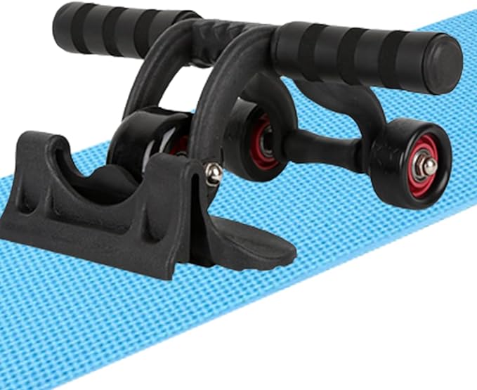 Abdominal Wheel Ab Roller 3 Wheels Non-slip Heavy Duty Low Noise Abdominal Wheel with Kneeling Mat and Braking Board Unisex Deodorant Breathable Handle Domestic Gym Equipment