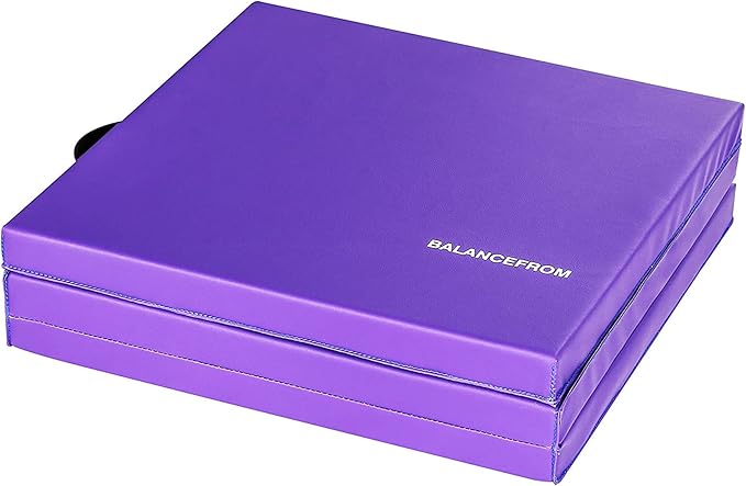 BalanceFrom 6x2 Feet 3-Panel Folding Gymnastics Mat – 2-Inch Thick Pad with Vinyl Surface and Carrying Handles for Tumbling, Yoga, Pilates, Home Workouts, and Martial Arts