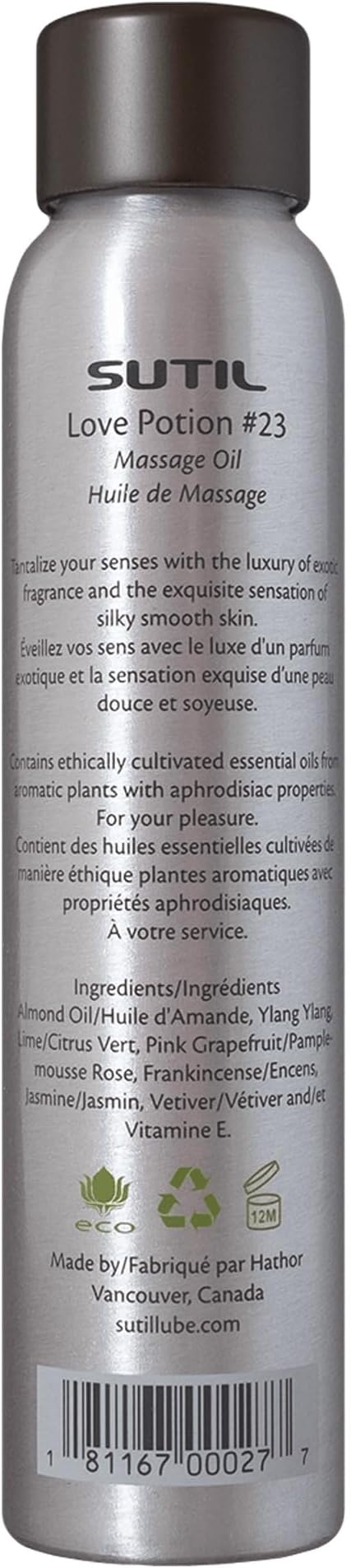 SUTIL Sensual Luxury | Love Potion #23 Massage Oil | Non Sticky Aphrodisiac Essential Oil | Botanical Arousal Oil for Women, Men, & Couples (Love Potion #23, 4 Oz)