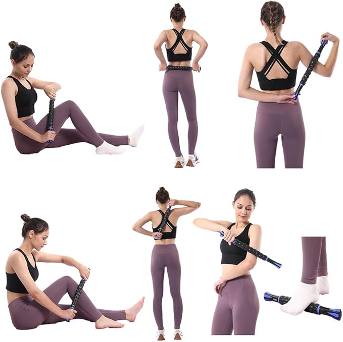 Muscle Roller Massage Roller Stick- Deep Tissue Fascia Blaster for Myofascial Pain Relief, Lymphatic Drainage & Body Sculpting, Handheld Physical Therapy & Recovery Tool (Blue black-18 inch)