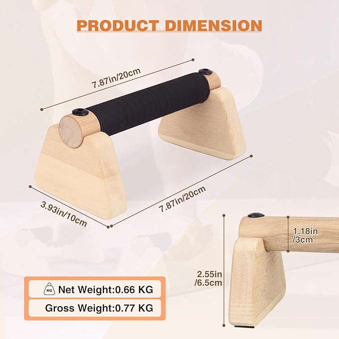 Wooden Parallettes 2 PCS Wood Push-up Stand for Exercise Home Workout Equipment Strength Training Non-Slip Base for Handstand Blocks, Pushup Handles & Planks