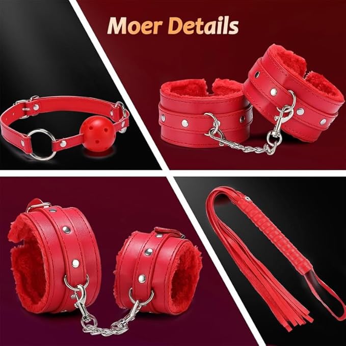 Pilates 11 Piece Fashion Design Leather Combination Set (Red), Fun Cosplay Racket Accessories, Wrist and Hip Yoga Supplies, Couple Gifts