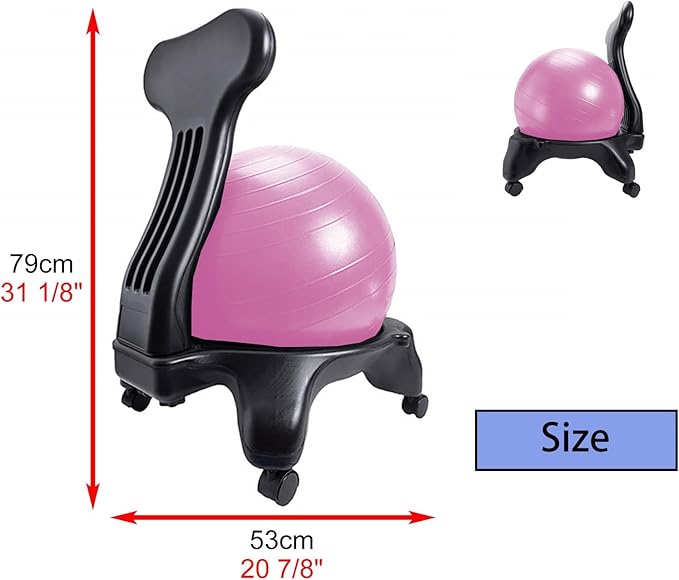 CMYUN Yoga Ball Chair Ergonomic Chair with Replaceable Balls, Stability Yoga Ball Chair for Office Home Classroom, Exercise Ball Seat with Wheels & Back Support (Color : Rose)