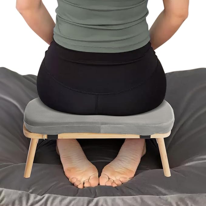 Meditation Bench, Bamboo Meditation Seat, Meditation Chair with Cushion, Folding Prayer Bench, Non-Slip & Lightweight