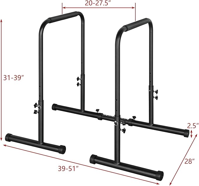 Dip Stand Station Heavy Duty Dip bar Adjustable Height/Width Fitness Workout for Tricep Dips, Pull-Ups, Push-Ups