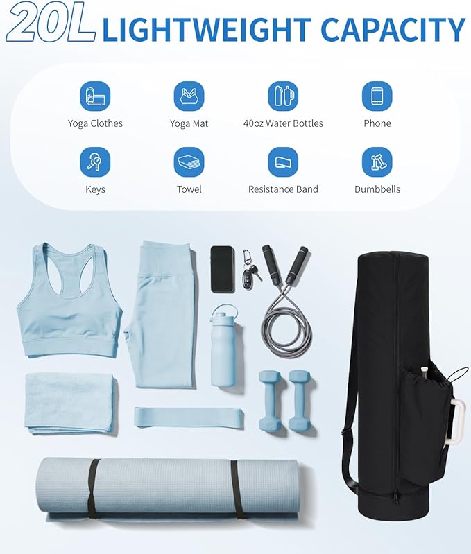 sportsnew Puffy Yoga Mat Bag Yoga Gym Bags for Women Men, Full-Zip Pilates Bag with Wet Pocket & Side Zip Drawstring Pocket Fits Tumblers with Handle, Yoga Mat Storage for Carrier Quick Access