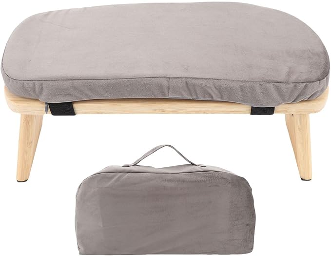 Wooden Meditation Bench, Ergonomic Detachable Meditation Kneeling Stool, Soft Cushion and Carry Bag Stool with Wood Cotton, Ideal for Yoga & Home Practice (Grey)