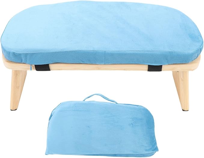 Wooden Meditation Bench, Ergonomic Detachable Meditation Kneeling Stool, Soft Cushion and Carry Bag Stool with Wood Cotton, Ideal for Yoga & Home Practice (Blue)