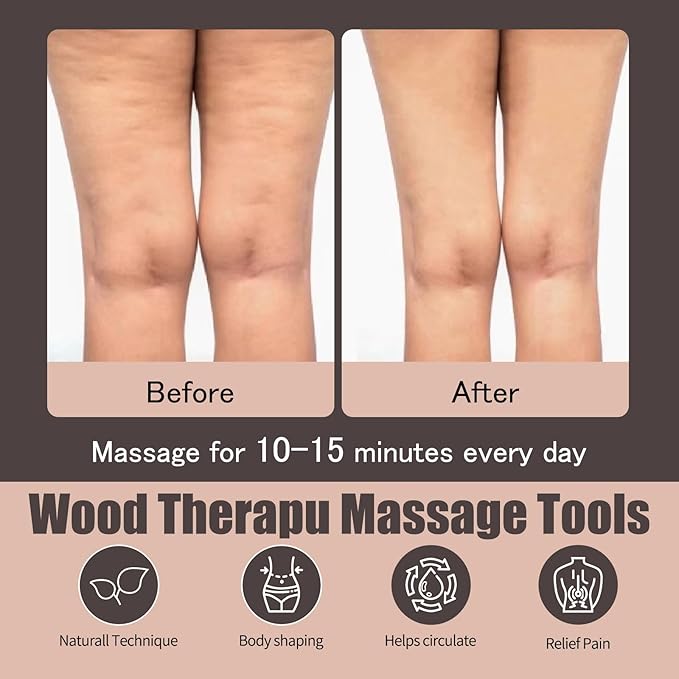 Wooden Massage Stick, Multi Functional Massage Tool for Lymphatic Drainage, Body Shaping, Fat Reduction, Muscle Relief, Easy Self Use at Home