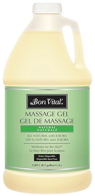 Bon Vital' Naturale Massage Gel, 1/2 Gallon, Hypoallergenic & Paraben-Free, Natural Massage Lotion Alternative with Botanical Extracts, Lightweight & Non-Greasy Formula, for Sensitive Skin