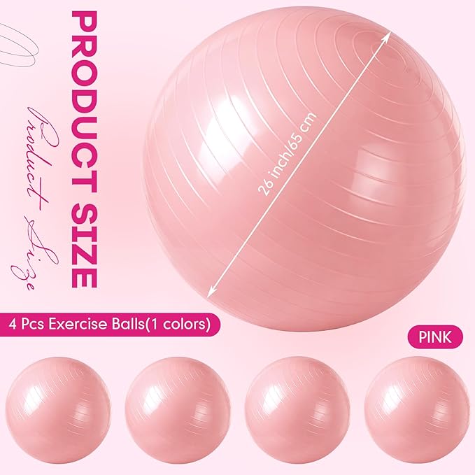 Leyndo 4 Pcs 26 Inch Yoga Exercise Ball Pilates Pregnancy Birthing Fitness Ball with Quick Pump Anti Burst for Improved Posture, Balance, Yoga, Pilates, Training