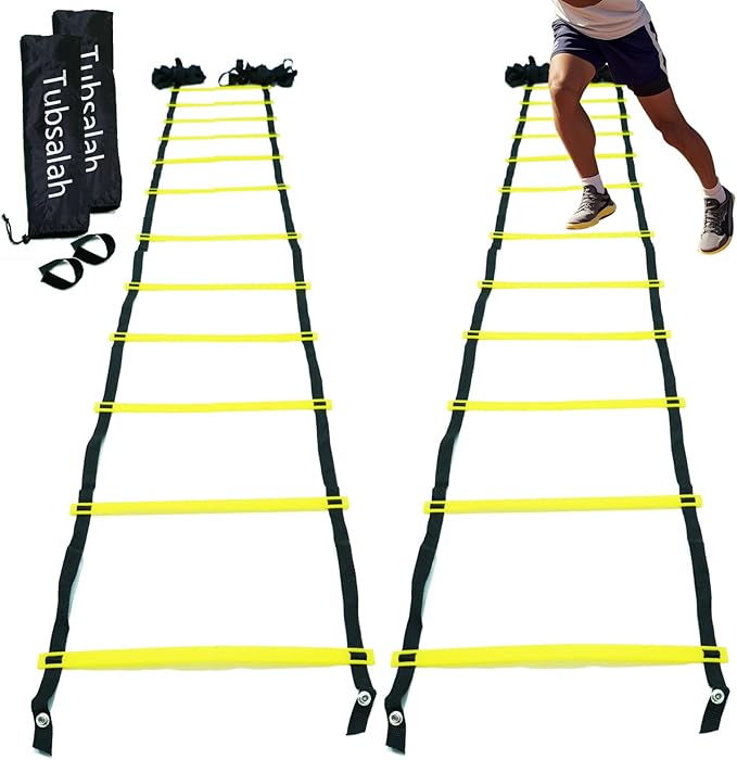 20ft Adjustable Agility Ladder with Carry Bag – Football Training Equipment & Speed Ladder for Soccer, Basketball – Agility Training Equipment for Footwork Drills （2Pack）