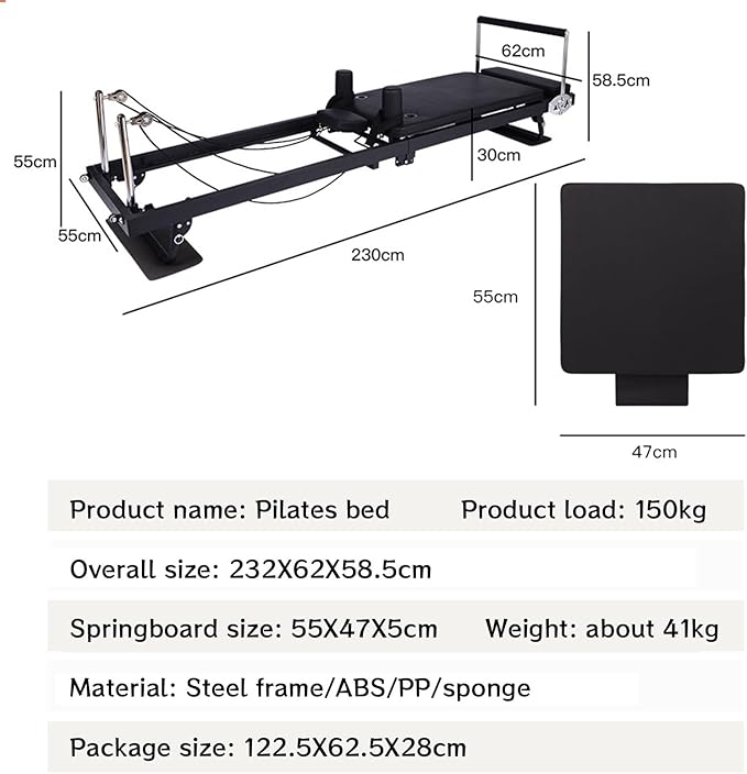 BVCL Pilates Reformer Foldable Pilates Reformer, Adjustable Intensity Pilates Bed, Load Capacity 150kg, Comes with a Square Box