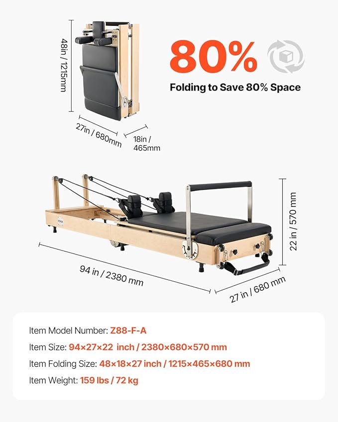VEVOR Pilates Reformer Machine, Pilates Workout Equipment for Home Gym Studio Use, Pilates Reformer with Sitting Box and Jumpboard，fit for Beginners & Advanced Users
