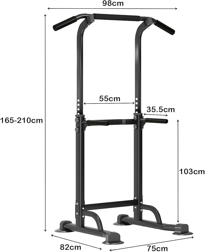 Adjustable Power Tower Pull Up Bar Dip Station - Heavy-Duty Steel Home Gym Equipment with Adjustable Height, Space-Saving Foldable Design for Full-Body Strength Training