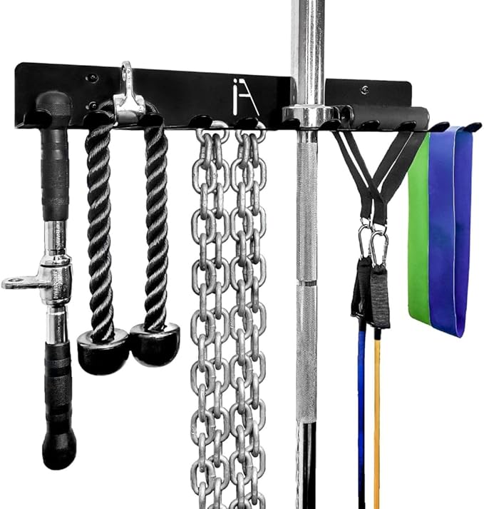 IRON AMERICAN USA Omega Beast Gym Storage Rack 11-Hook Heavy-Duty Gym Wall Organizer Gym Caddy Hanger - Gym Accessory Storage - Resistance Bands, Jump Ropes, Barbells, Lifting Belts, Cable Attachments - 4pk
