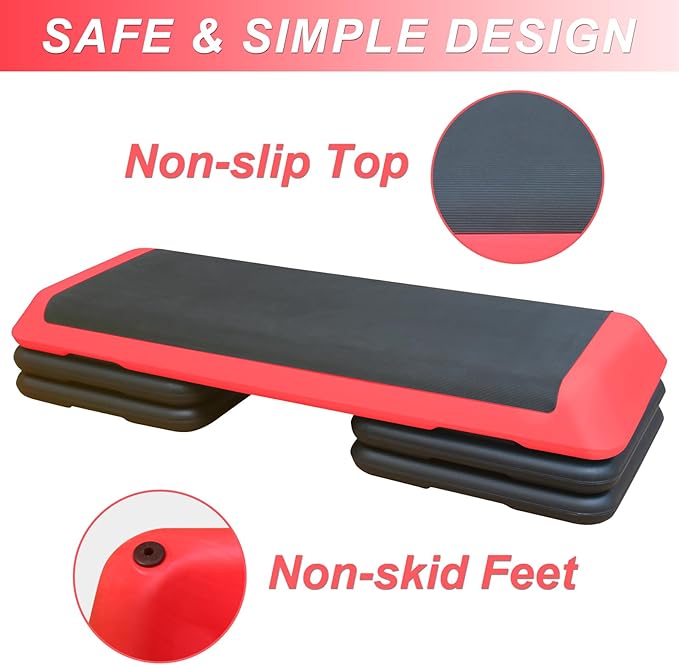 Aerobic Step Platform 30" × 14" Height Adjustable Workout Step for Fitness Strength Training with Risers Exercise Platform for Home Gym
