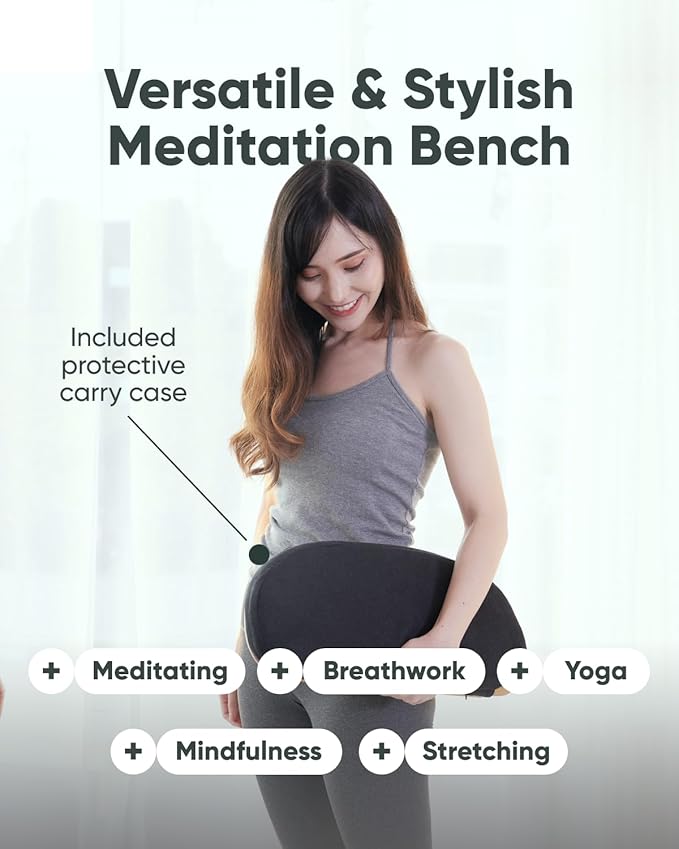 Mindful Modern Folding Meditation Bench - Bamboo Kneeling Stool w/Locking Magnetic Hinges - Prayer Kneeler Seiza Chair w/Soft Pillow & Travel Bag