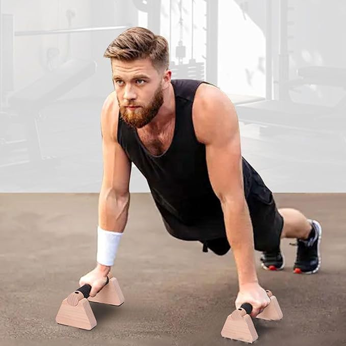 Push up Bars for Men - Parallettes Bars Pushup Handles Stands - 2X Workout Equipment with Ergonomic Wooden Grips for Calisthenics, Fitness Training