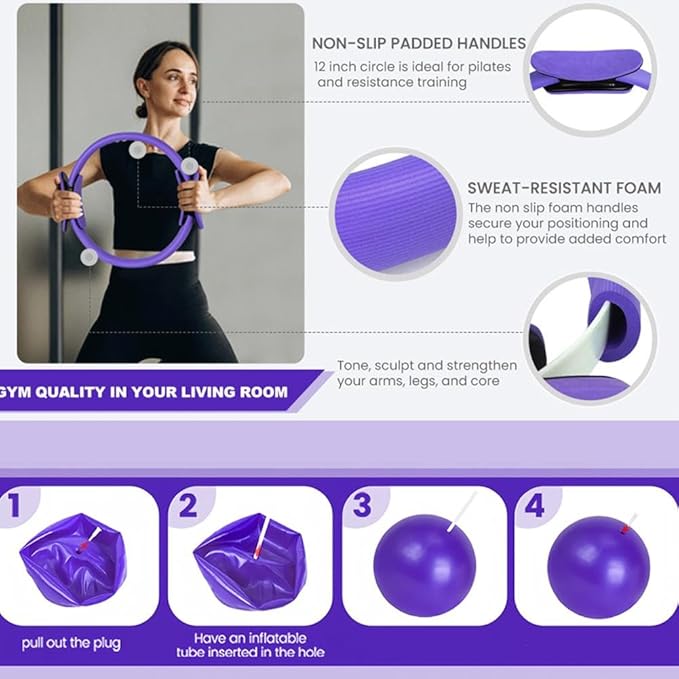 Pilates Essentials Kit for Women,2025 New Pilates Kit for Home Workouts,Beginners Home Pilates Essential Kit,Hip Exercise Band Yoga Ball,Portable Fitness Equipment for Core Strength, Stretching