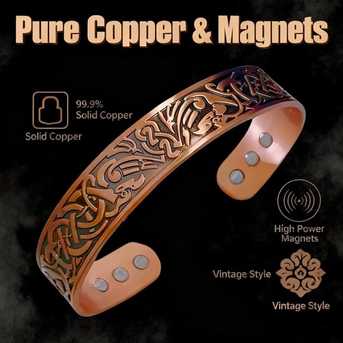 Copper Magnetic Bracelets – Effective Pure Copper Bracelet for Men Adjustable Cuff Bangles